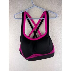 Josie Natori Black‎ Pink Strappy Sports Bra Padded Racerback Support 34B C